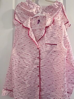 Adore Me Pink Heart-Print Pajama Set with Fuchsia Trim